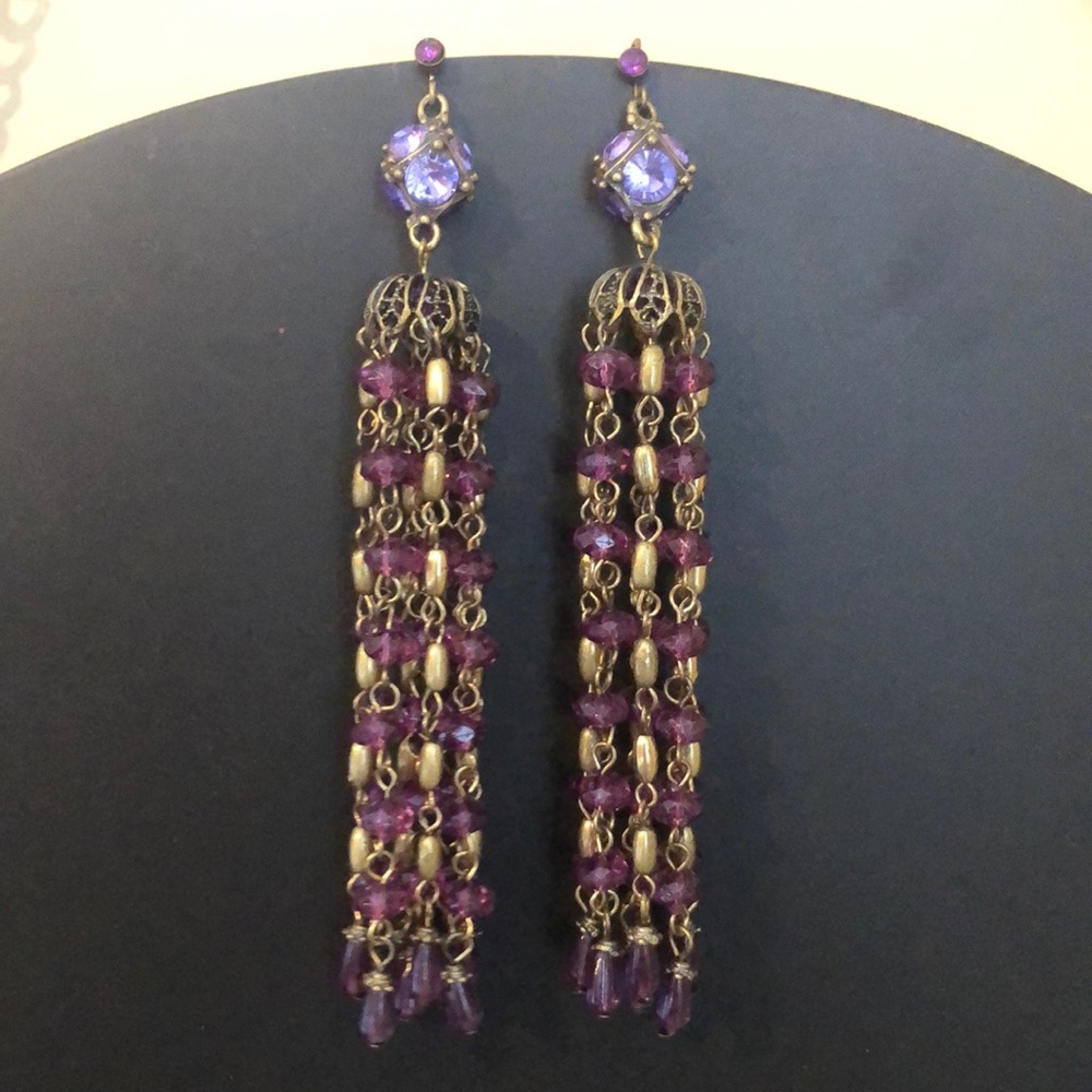 Purple Hanging / Dangling Beaded Earrings